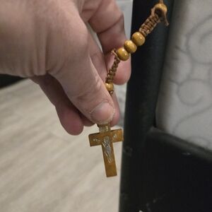 Goddess Brown Wooden Crucifix Pendant with Beaded Cord